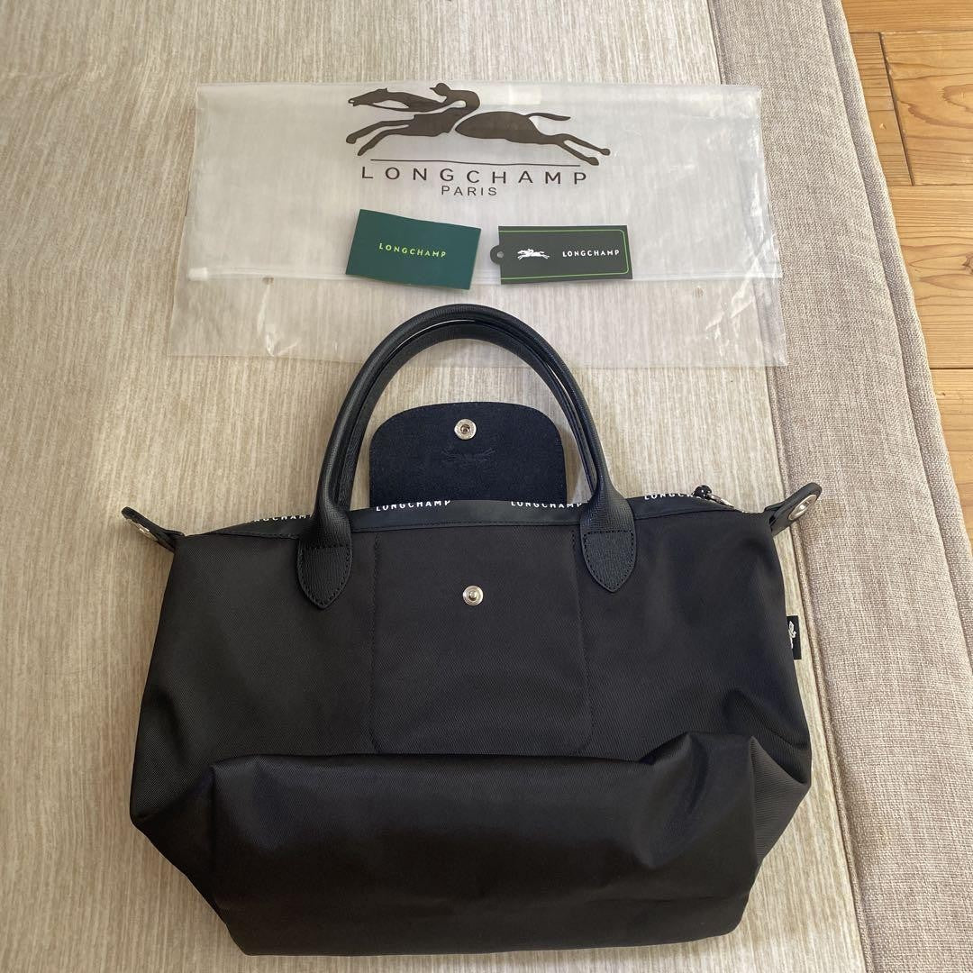 Longchamp Hand Bag Tote Purse Le Pliage Nylon Leather Black Authentic