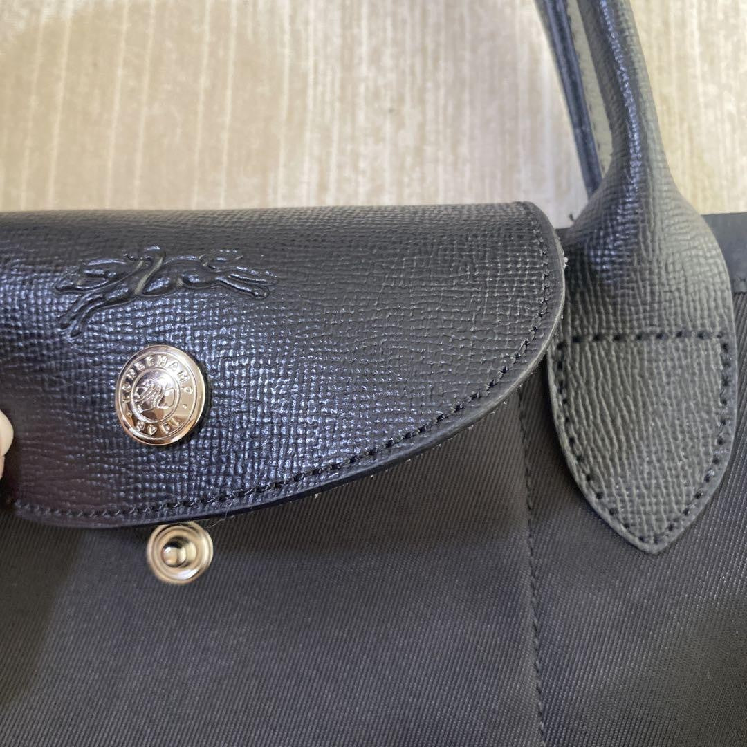 Longchamp Hand Bag Tote Purse Le Pliage Nylon Leather Black Authentic