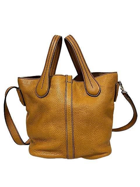 TOD'S Hand Shoulder Bag Tote Purse 2way Leather Camel Brown Authentic