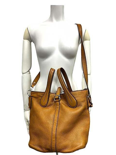TOD'S Hand Shoulder Bag Tote Purse 2way Leather Camel Brown Authentic