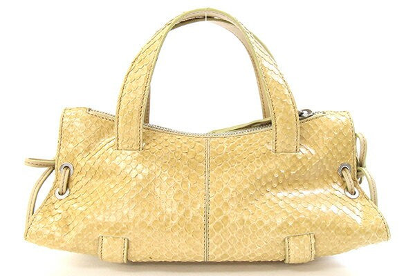 TOD'S Hand Bag Tote Purse Leather Yellow Beige Authentic
