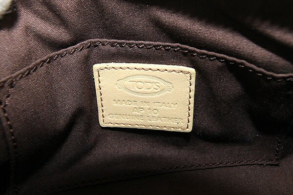 TOD'S Hand Bag Tote Purse Leather Yellow Beige Authentic