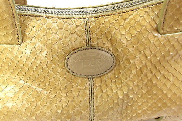 TOD'S Hand Bag Tote Purse Leather Yellow Beige Authentic