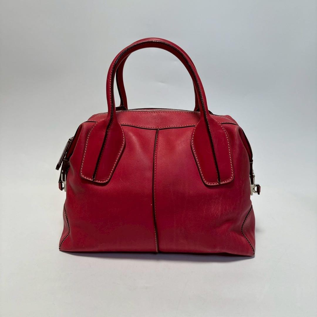 TOD'S Hand Shoulder Bag Tote Purse 2way D-Styling Leather Red Authentic