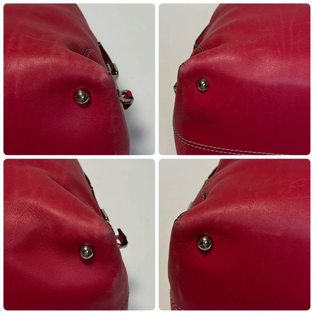 TOD'S Hand Shoulder Bag Tote Purse 2way D-Styling Leather Red Authentic