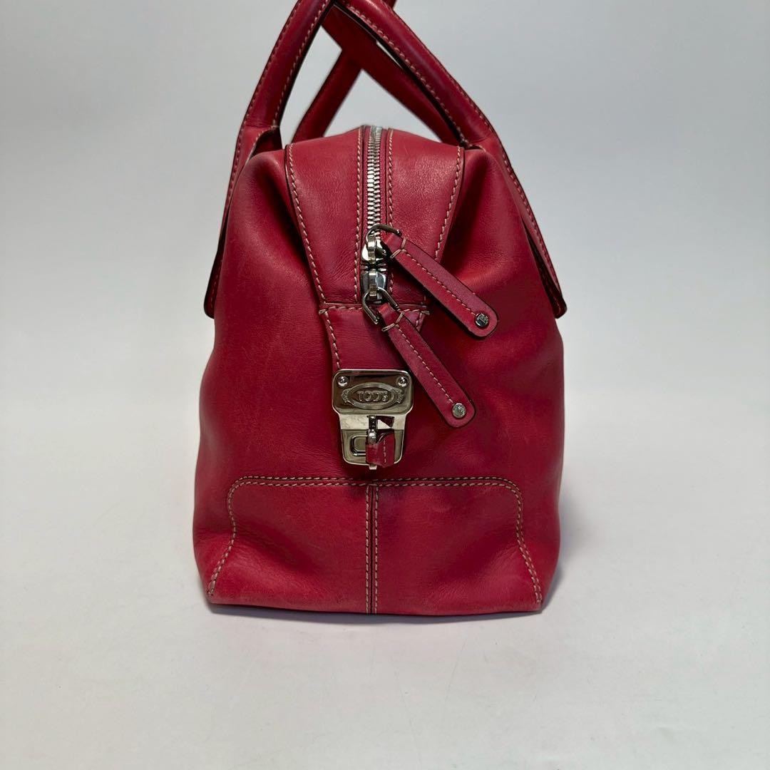 TOD'S Hand Shoulder Bag Tote Purse 2way D-Styling Leather Red Authentic