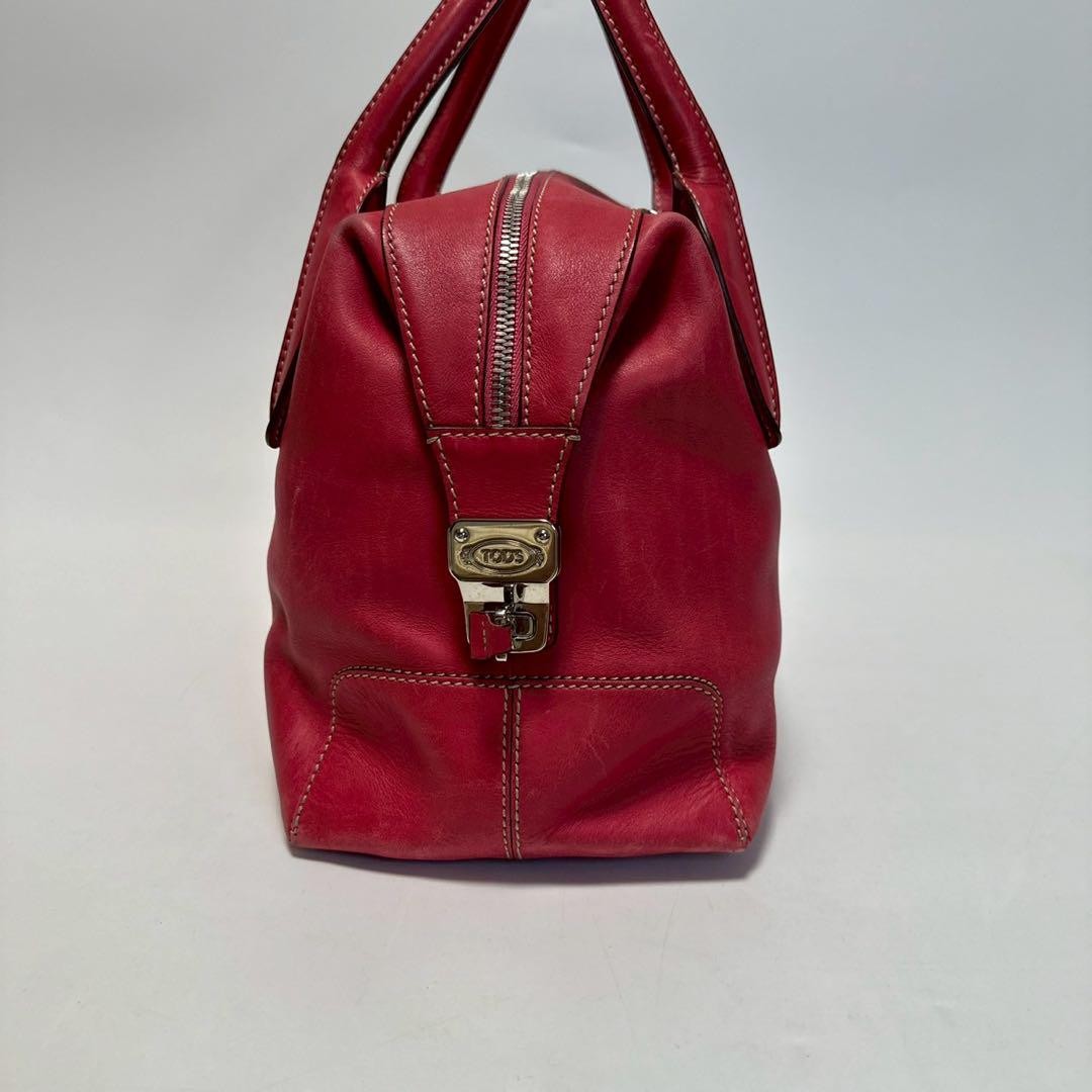 TOD'S Hand Shoulder Bag Tote Purse 2way D-Styling Leather Red Authentic