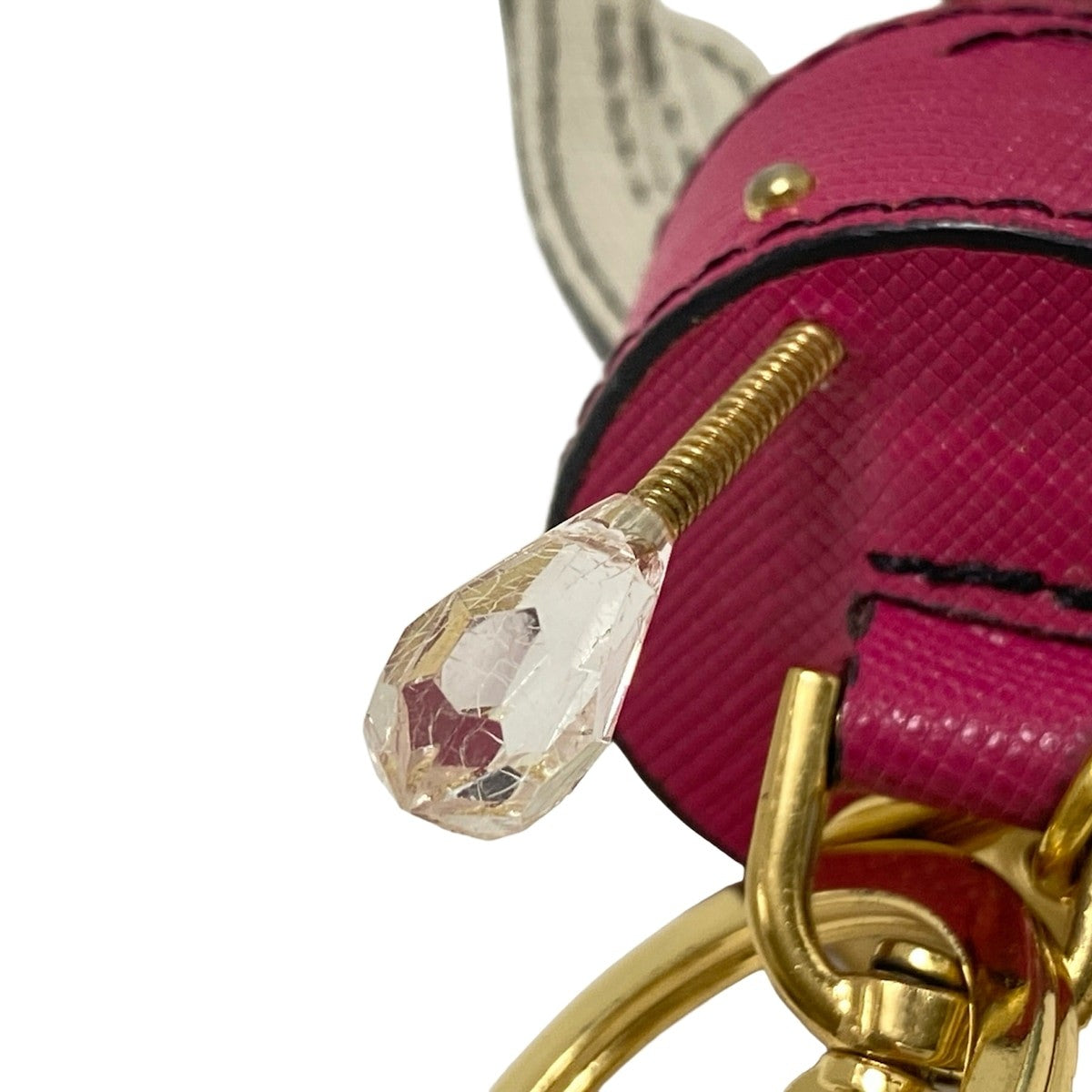 PRADA Key Ring Keychain Bag Charm Robot Angel Leather Pink White Multicolor Auth