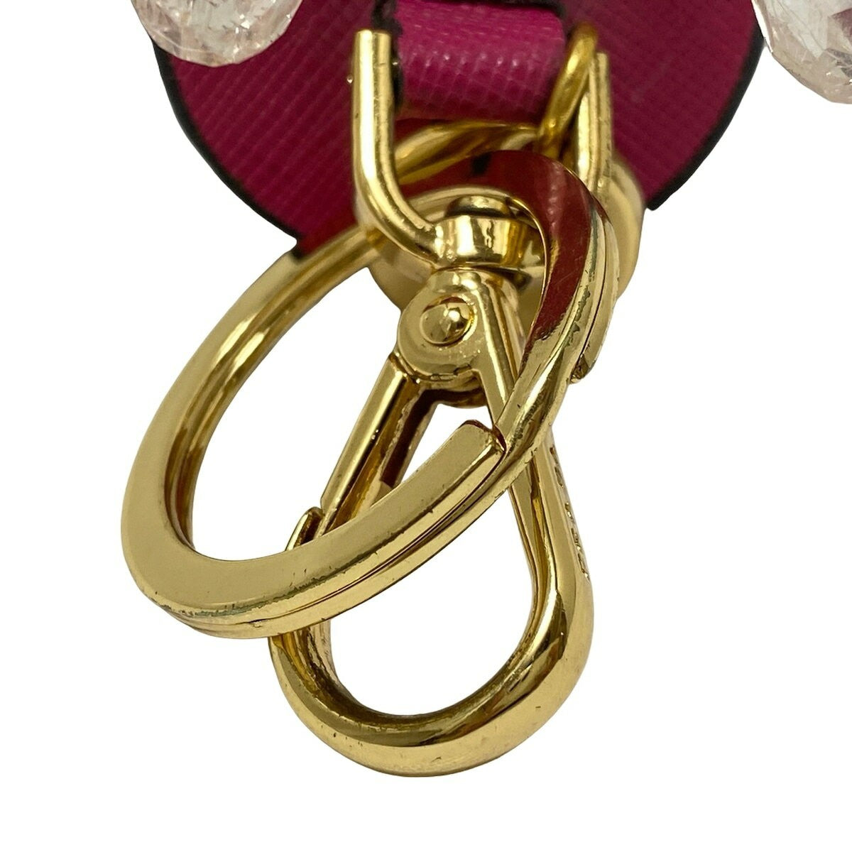 PRADA Key Ring Keychain Bag Charm Robot Angel Leather Pink White Multicolor Auth