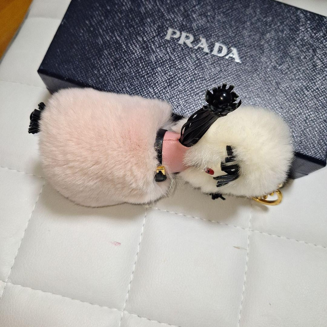 PRADA Key Ring Keychain Bag Charm Fur Multicolor Authentic