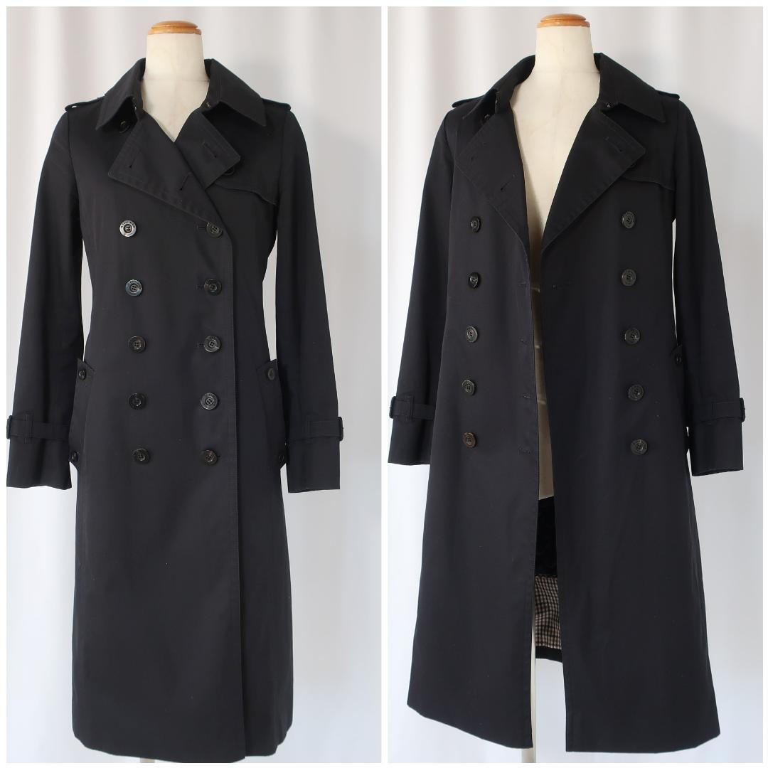 Aquascutum Trench Coat Club Check Asian fit M US size S Black Dark Navy Auth