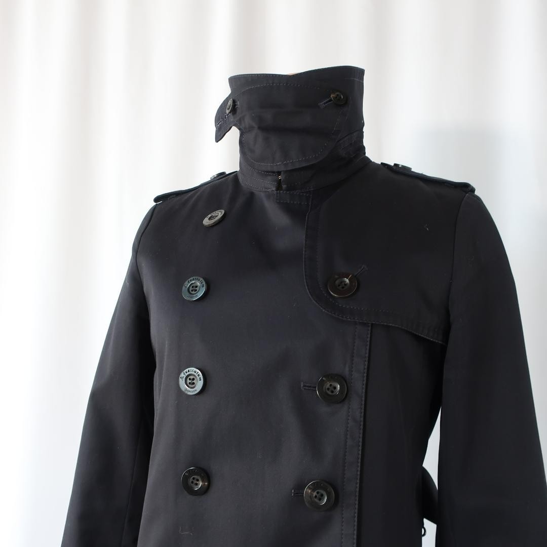 Aquascutum Trench Coat Club Check Asian fit M US size S Black Dark Navy Auth