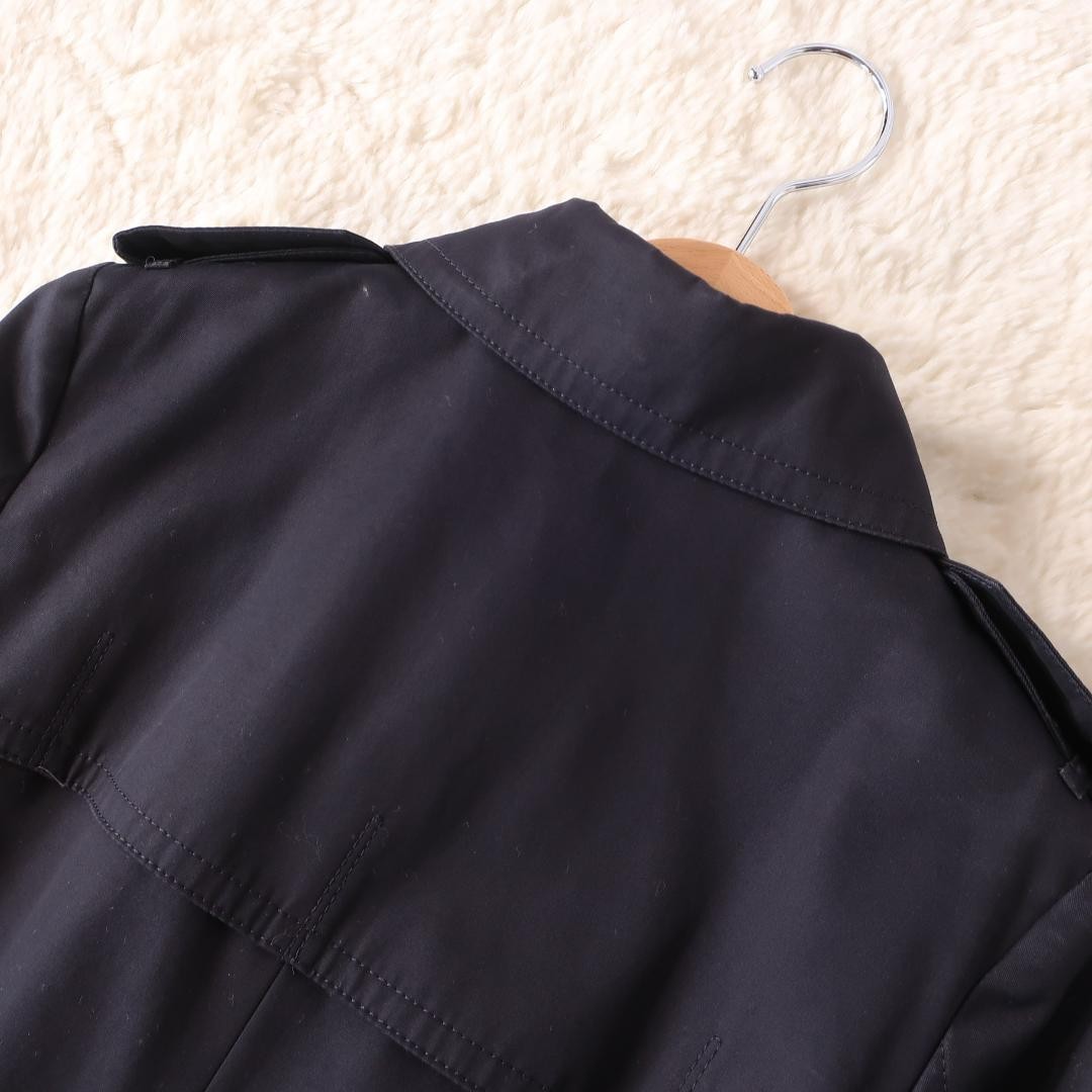 Aquascutum Trench Coat Club Check Asian fit M US size S Black Dark Navy Auth