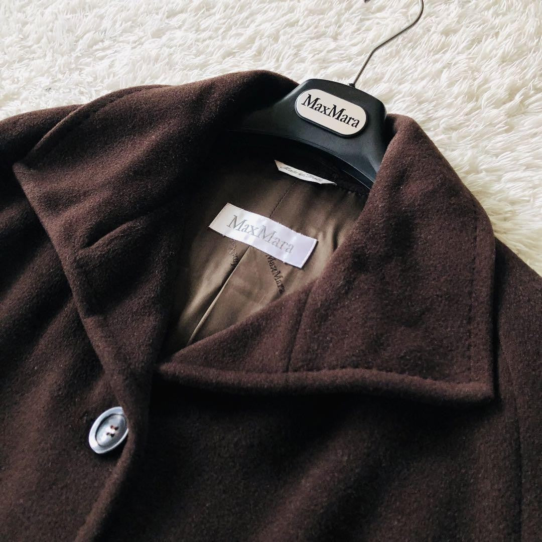 Max Mara Long Coat Asian fit XL 42 US size L Dark Brown Authentic