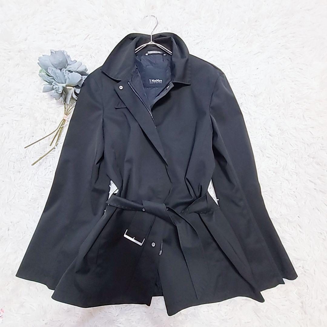 S Max Mara Short Trench Rain Coat Asian fit XL US size L Black Authentic