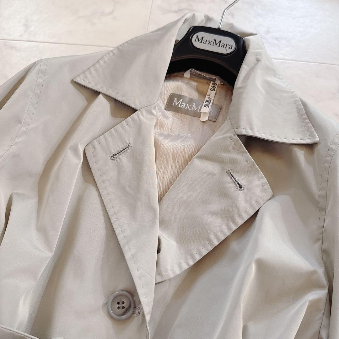 Max Mara Trench Coat Asian fit XL 42 US size L Light Gray Authentic