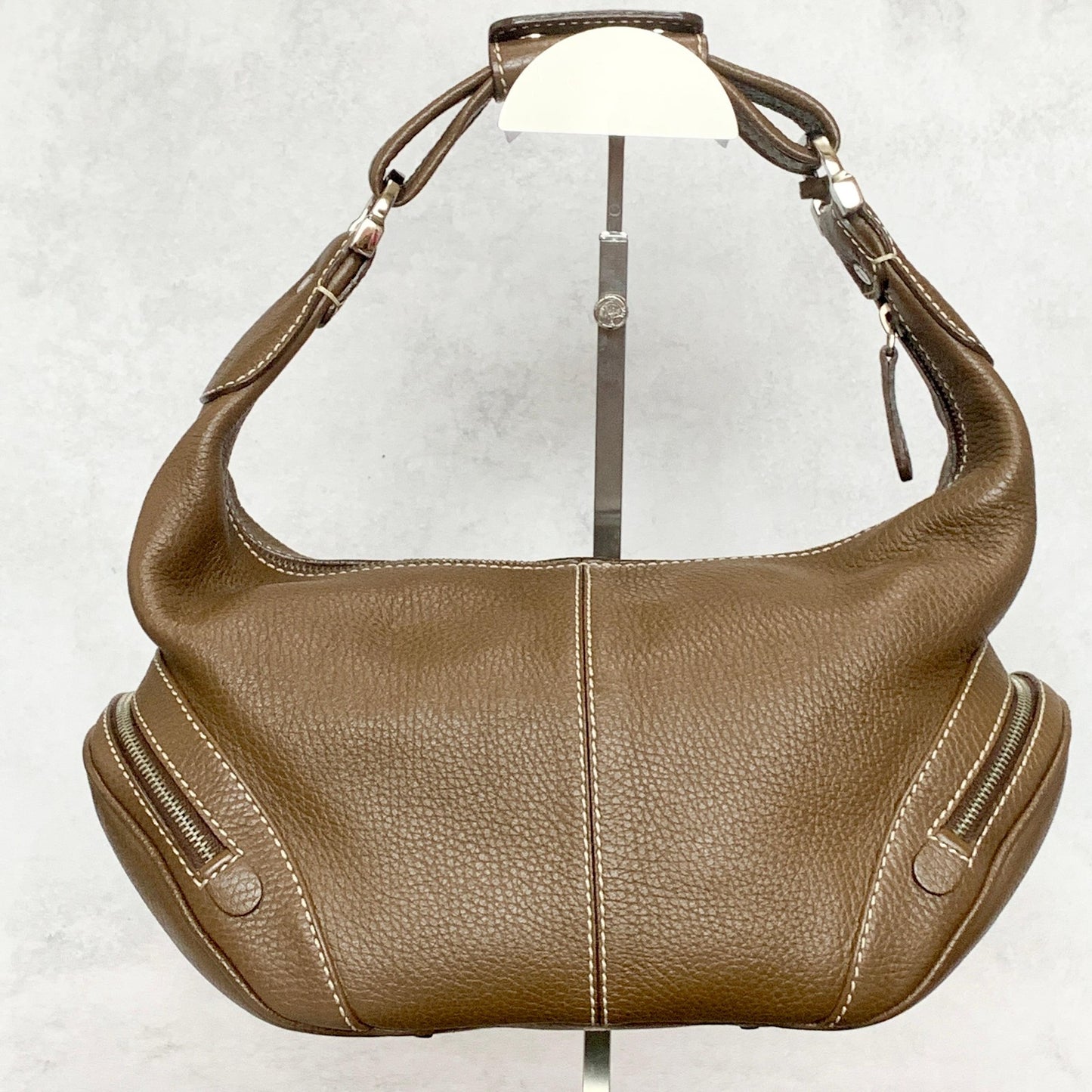 TOD'S Bag Logo Hand Tote Purse Leather Brown Silver Used Women's Authentic