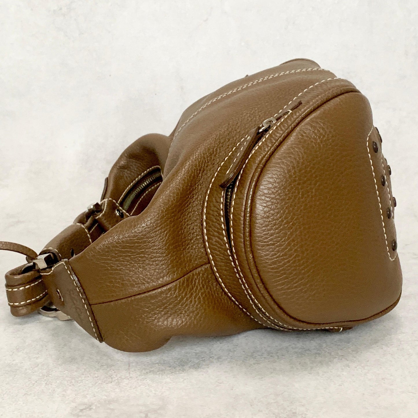 TOD'S Bag Logo Hand Tote Purse Leather Brown Silver Used Women's Authentic