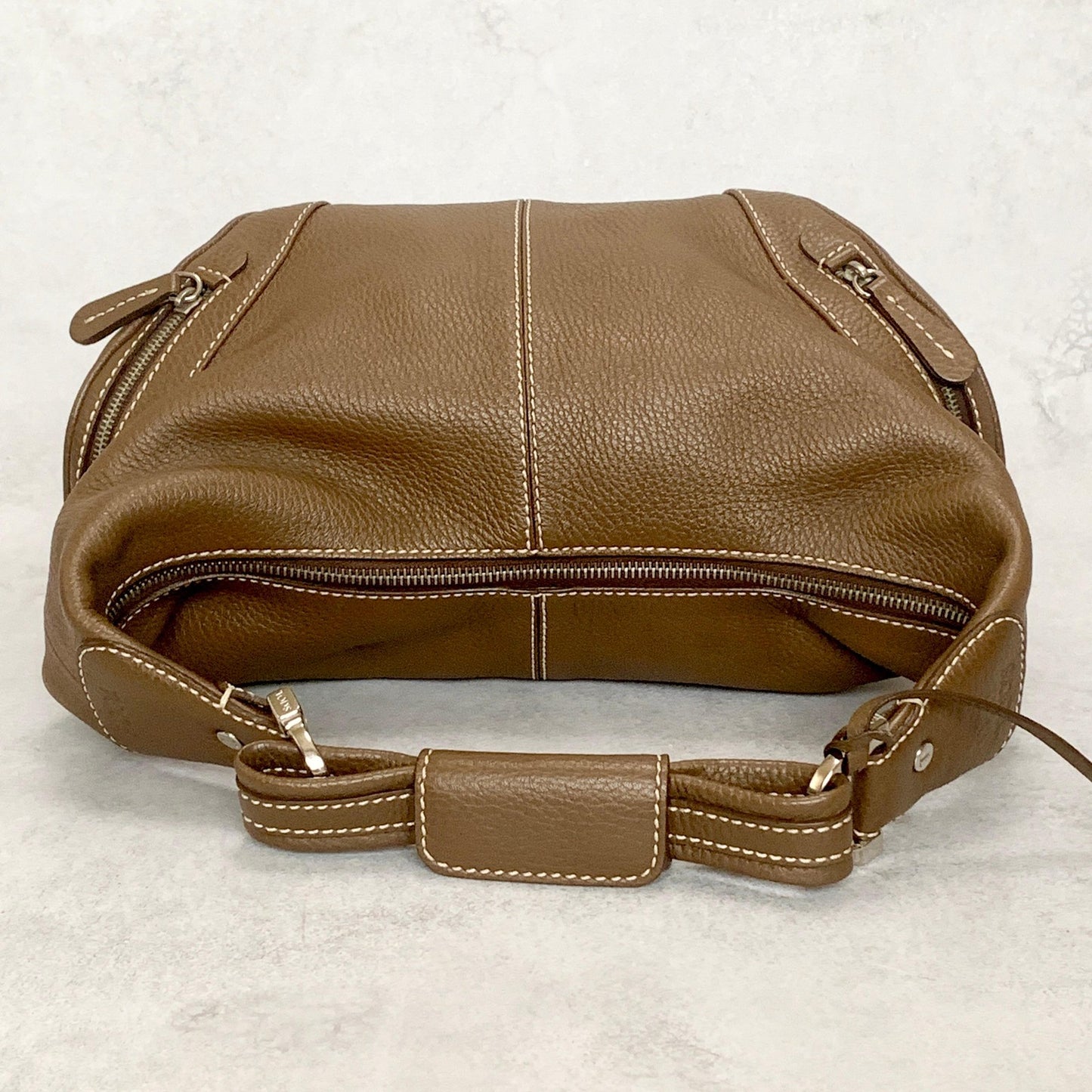 TOD'S Bag Logo Hand Tote Purse Leather Brown Silver Used Women's Authentic