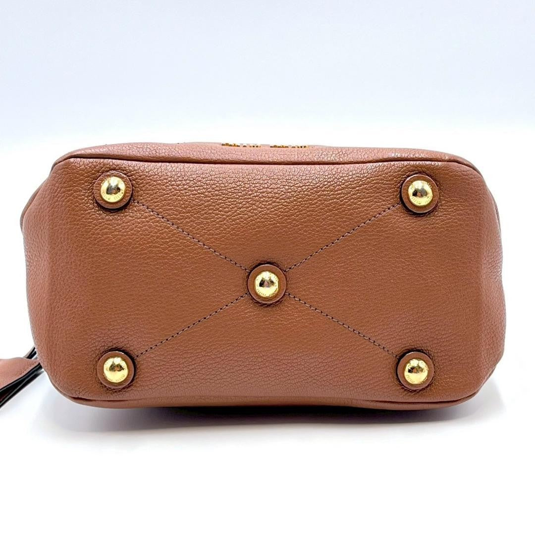 MIU MIU Shoulder Bag Purse Logo Denim Leather Indigo Blue Brown Authentic