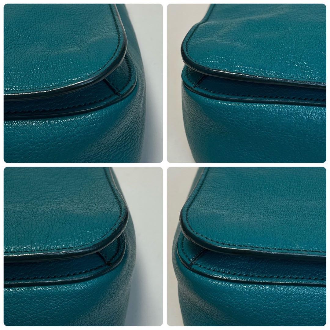 MIU MIU Hand Bag Tote Purse Logo Leather Green Blue Authentic