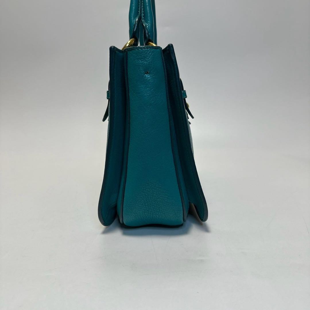 MIU MIU Hand Bag Tote Purse Logo Leather Green Blue Authentic