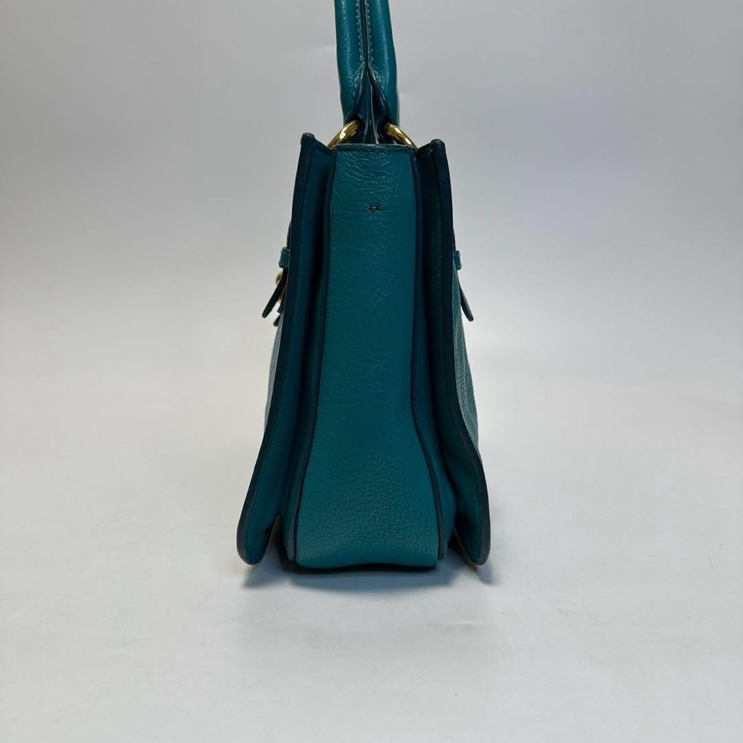 MIU MIU Hand Bag Tote Purse Logo Leather Green Blue Authentic