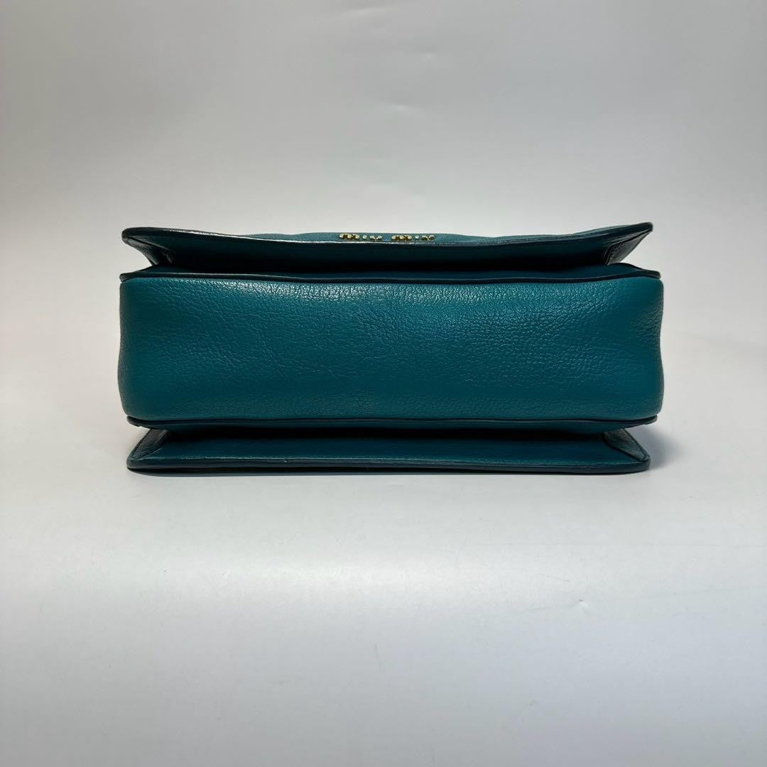 MIU MIU Hand Bag Tote Purse Logo Leather Green Blue Authentic