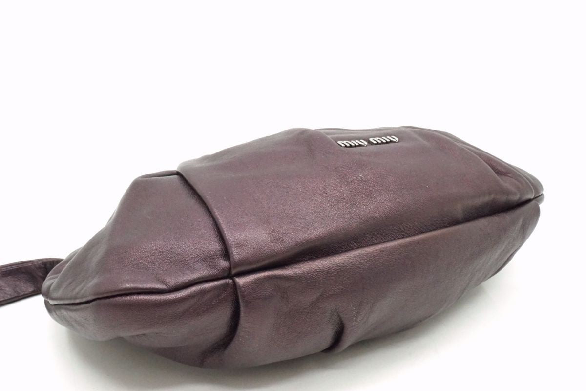 MIU MIU Hand Bag Tote Purse Logo Leather Purple Authentic