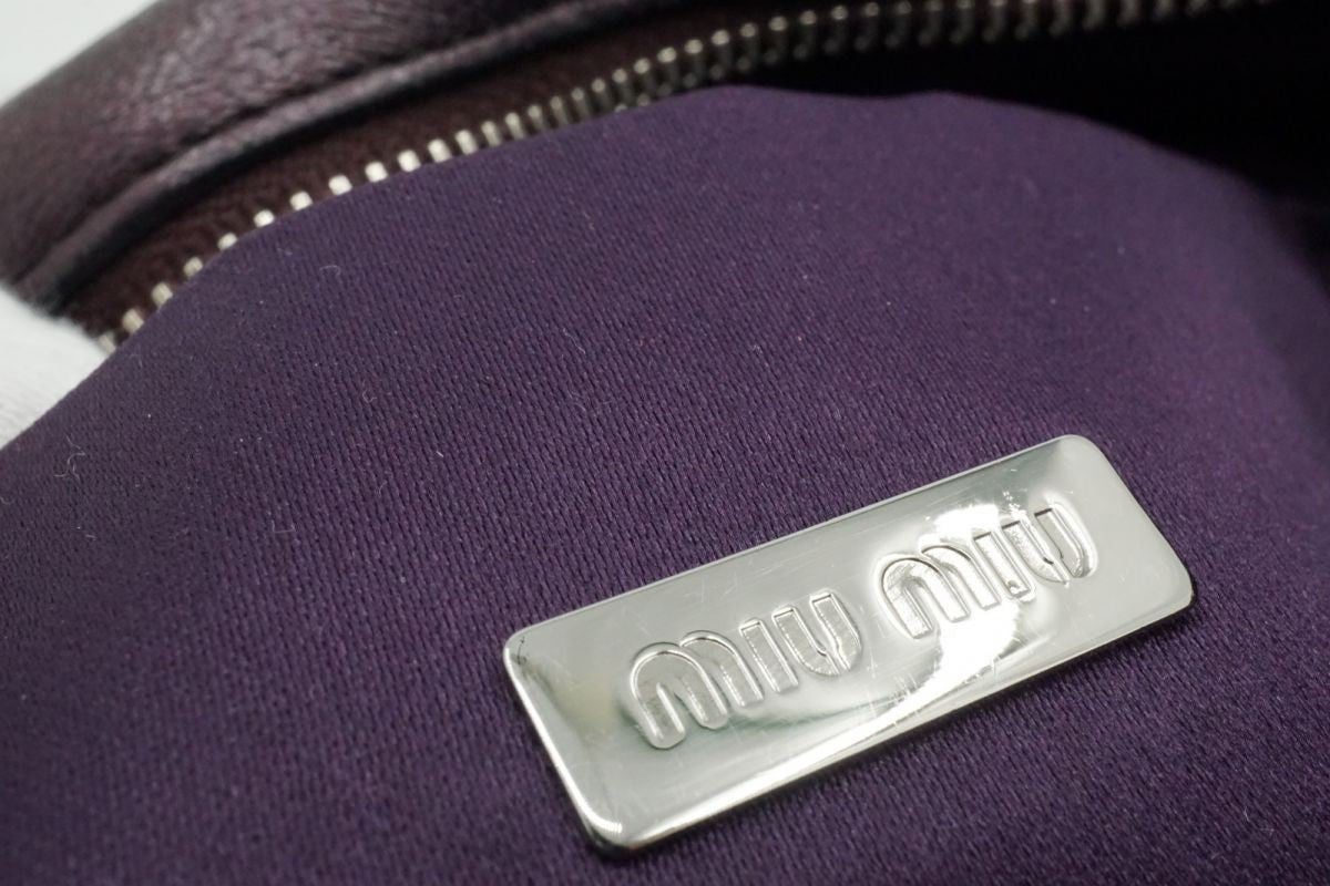 MIU MIU Hand Bag Tote Purse Logo Leather Purple Authentic