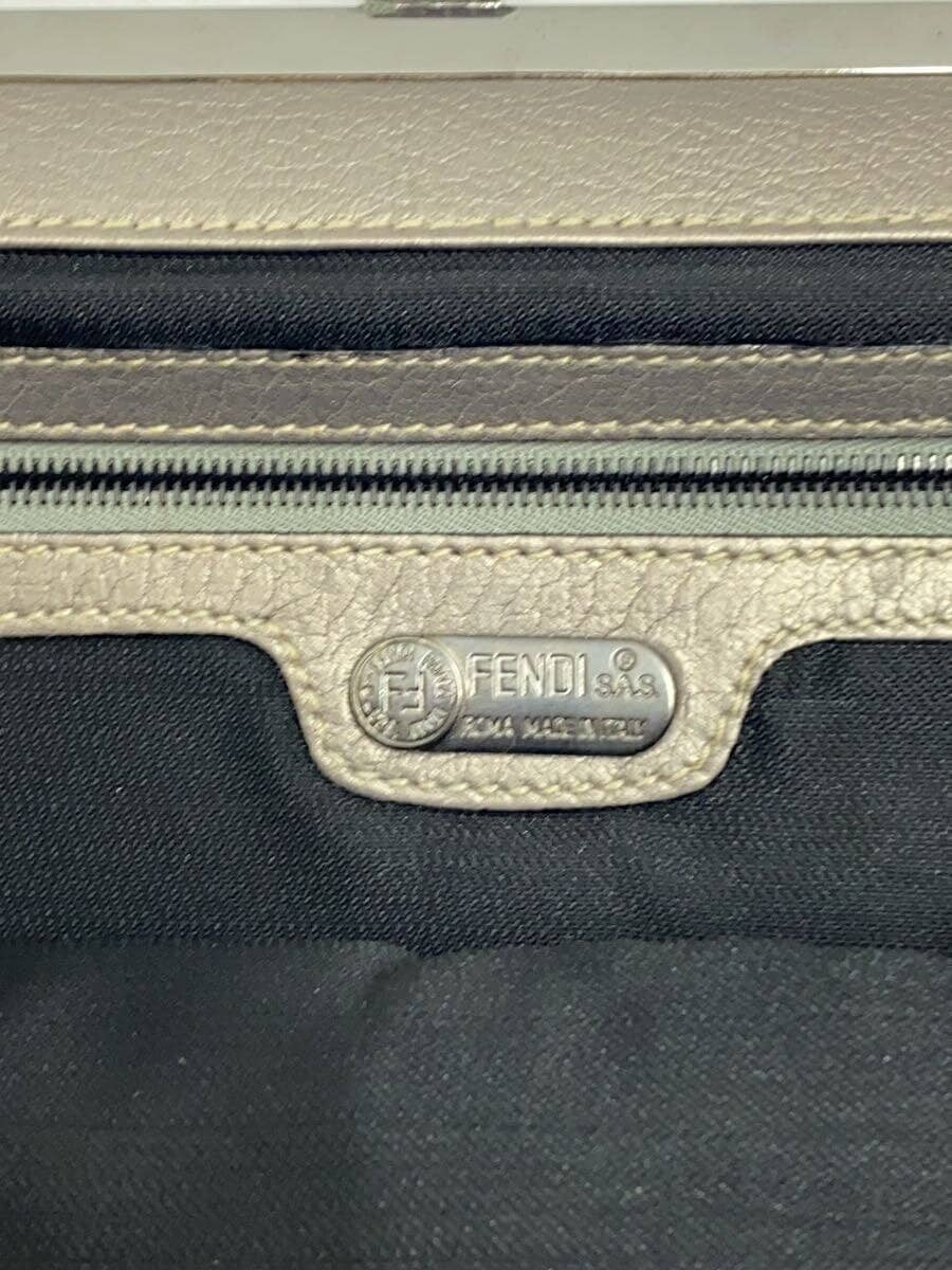 FENDI Accessory Pouch Hand Pouch Leather Gray Authentic