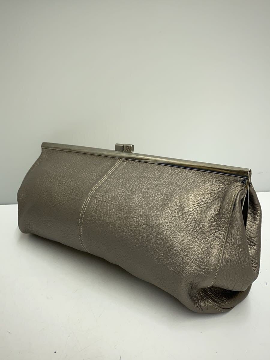 FENDI Accessory Pouch Hand Pouch Leather Gray Authentic