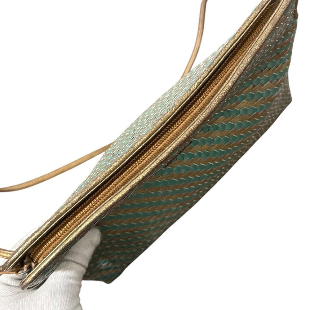 FENDI Shoulder Bag Purse FF Leather Green Gold Authentic