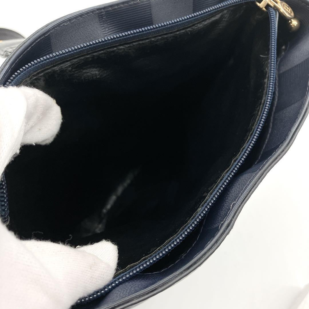 FENDI Shoulder Bag Purse Pecan Nylon Leather Navy Black Authentic