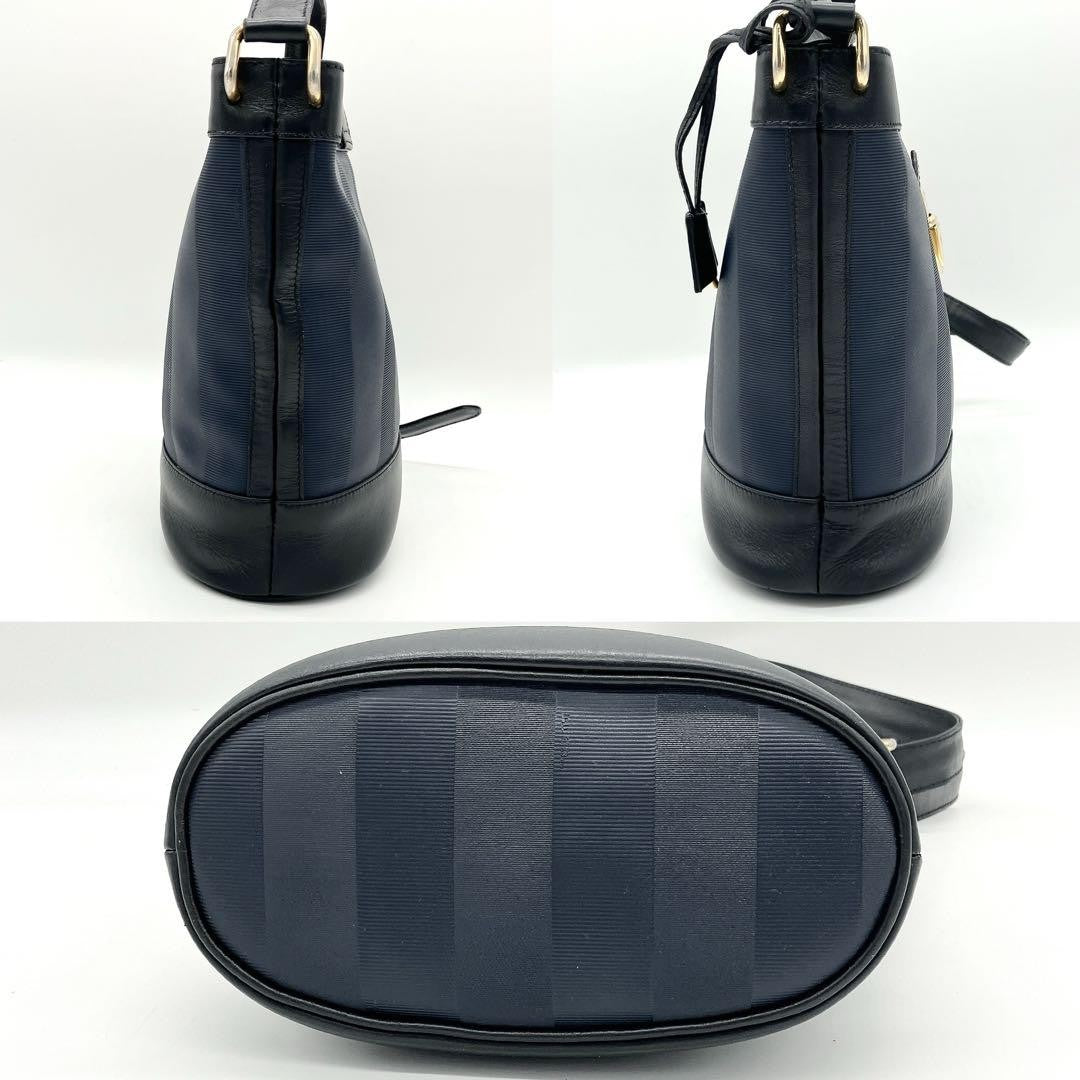 FENDI Shoulder Bag Purse Pecan Nylon Leather Navy Black Authentic