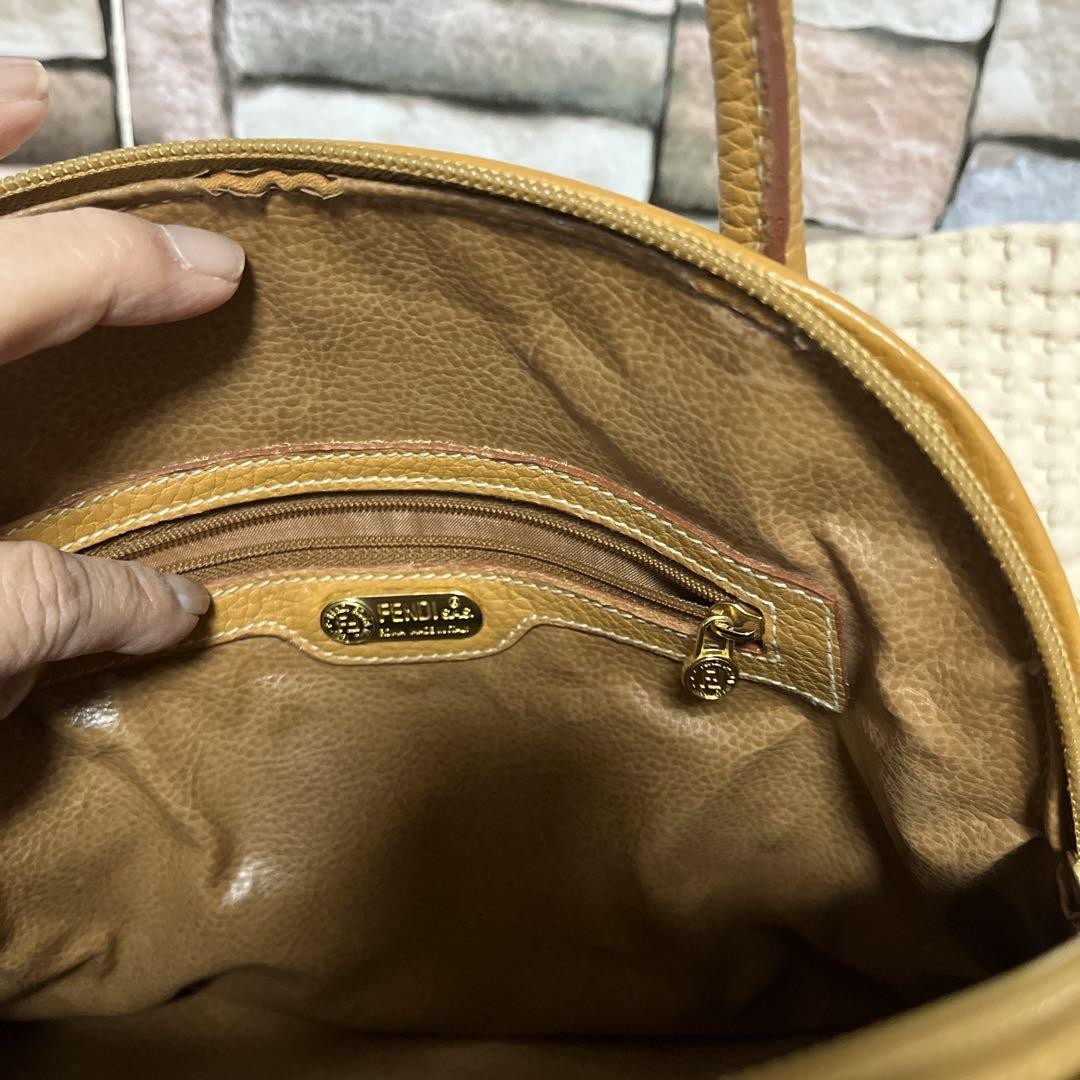FENDI Hand Shoulder Bag Tote Purse FF Leather Brown Authentic