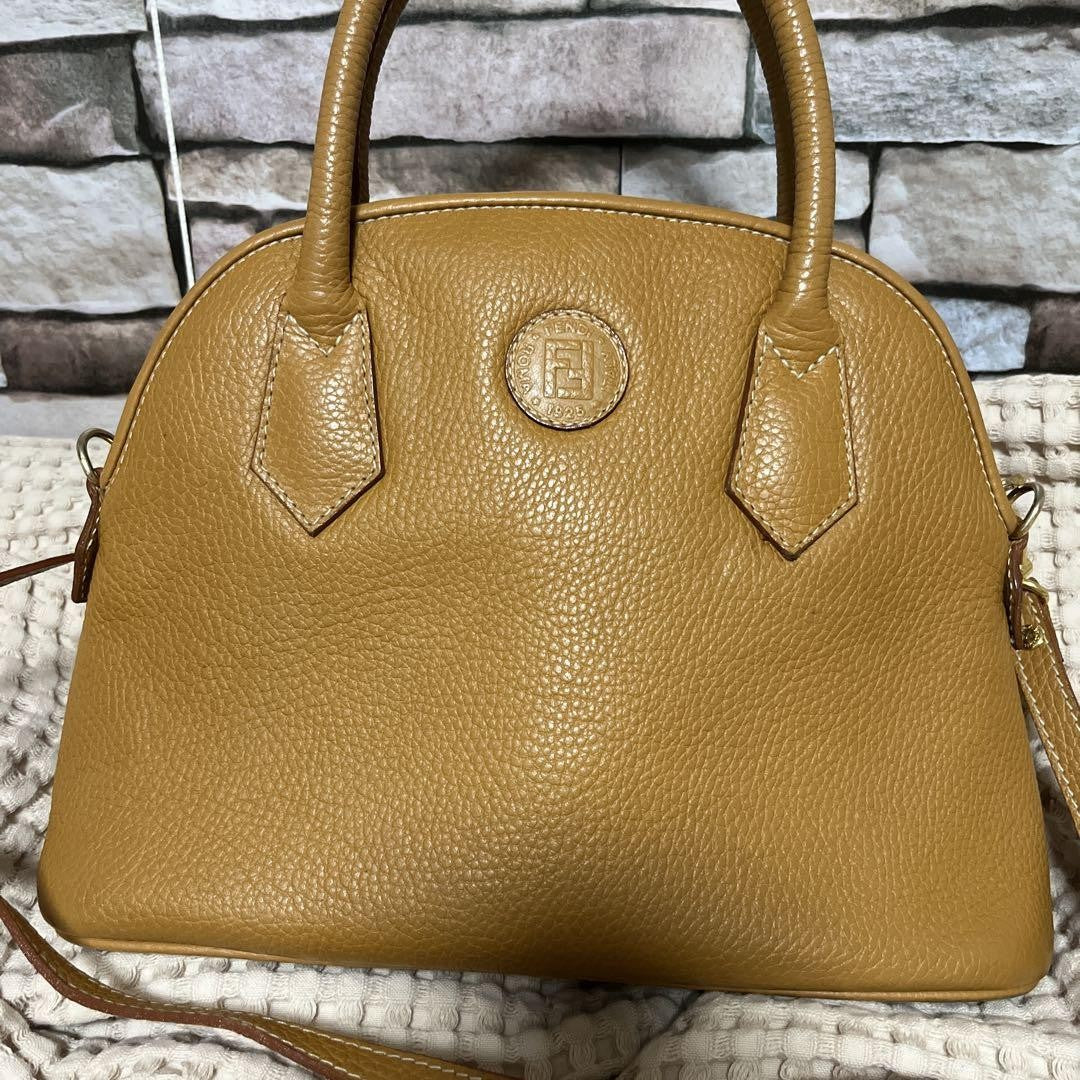 FENDI Hand Shoulder Bag Tote Purse FF Leather Brown Authentic