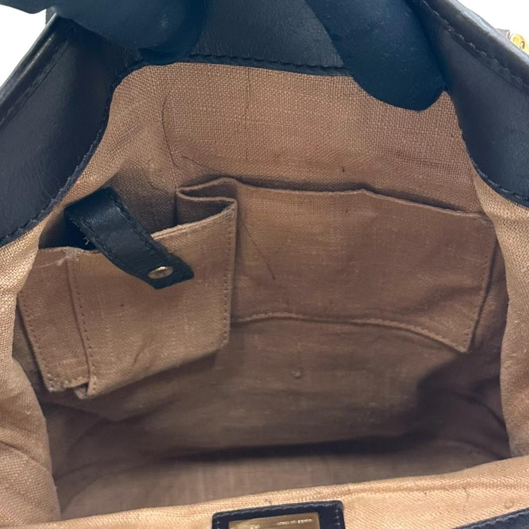 FENDI Hand Bag Tote Purse FF Zucca Canvas Leather Dark Brown Beige Black Auth