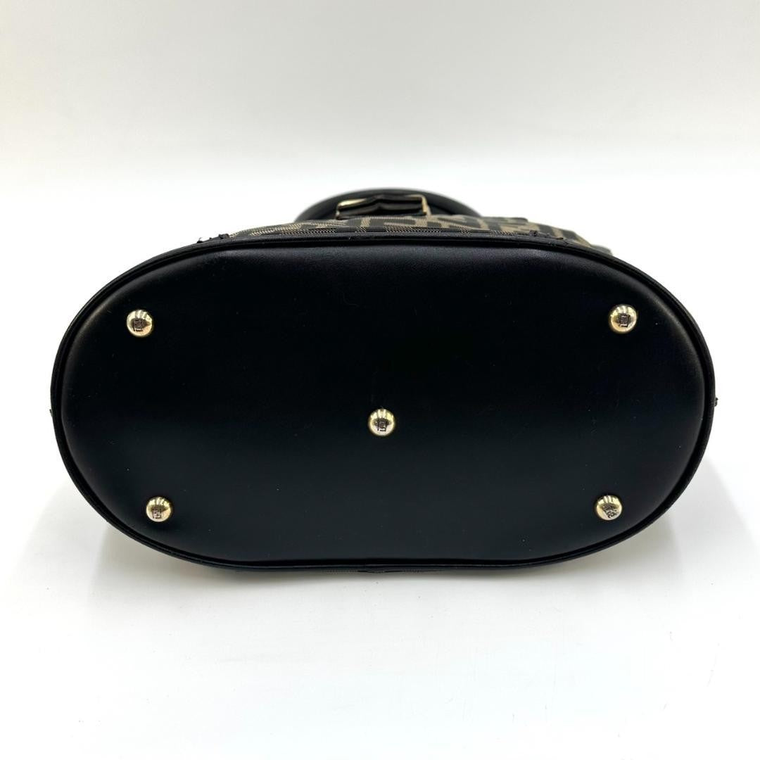 FENDI Hand Bag Tote Purse FF Zucca Canvas Leather Dark Brown Beige Black Auth
