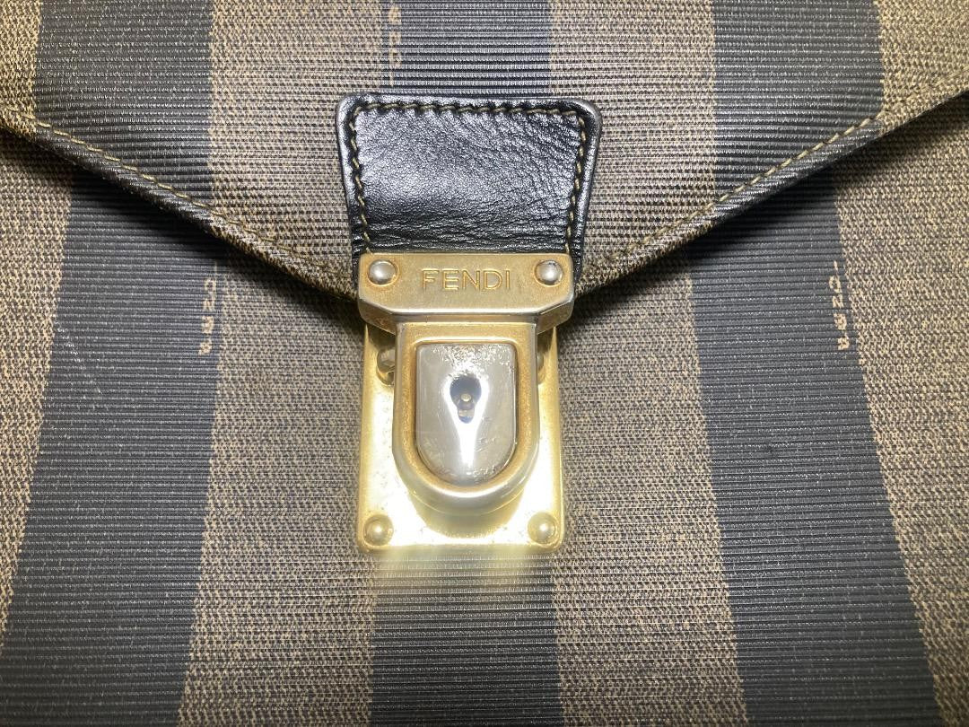 FENDI Business Bag Briefcase Pecan Leather Black Brown Authentic