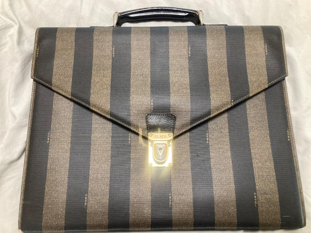 FENDI Business Bag Briefcase Pecan Leather Black Brown Authentic