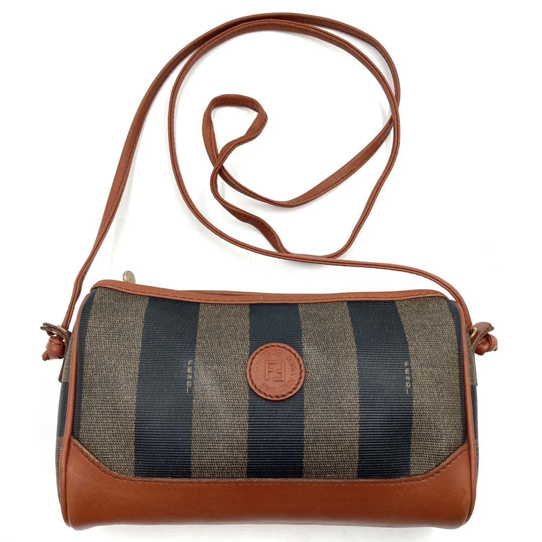 FENDI Shoulder Bag Purse FF Pecan PVC Leather Authentic