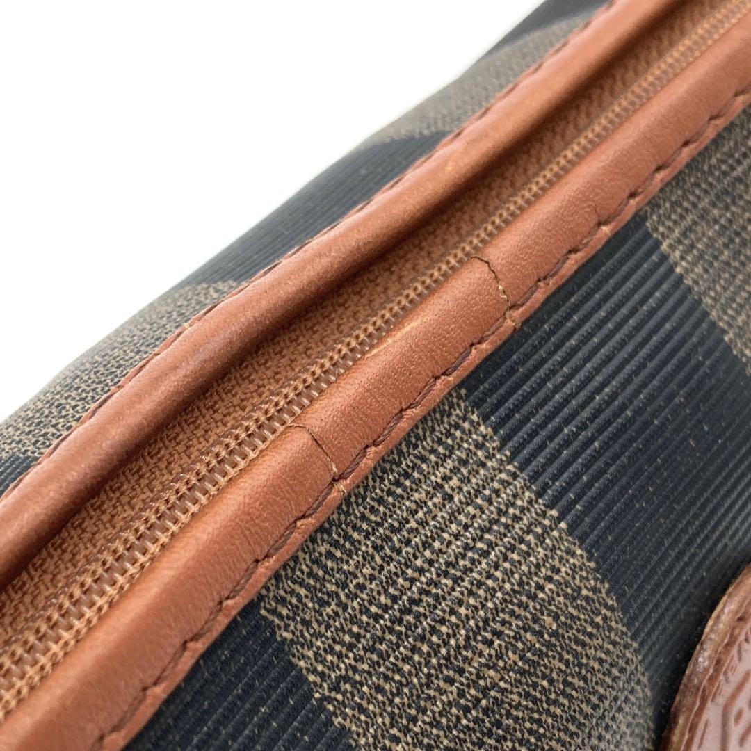 FENDI Shoulder Bag Purse FF Pecan PVC Leather Authentic