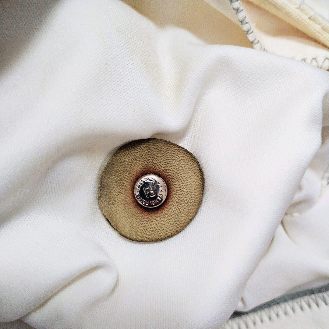 FENDI Shoulder Bag Purse FF Baguette Cotton Off White Pink Authentic