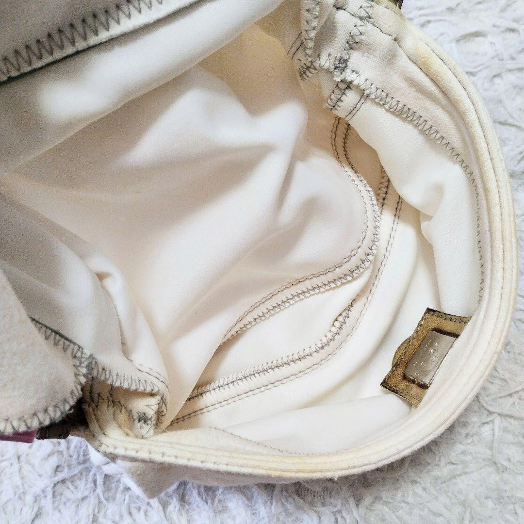 FENDI Shoulder Bag Purse FF Baguette Cotton Off White Pink Authentic