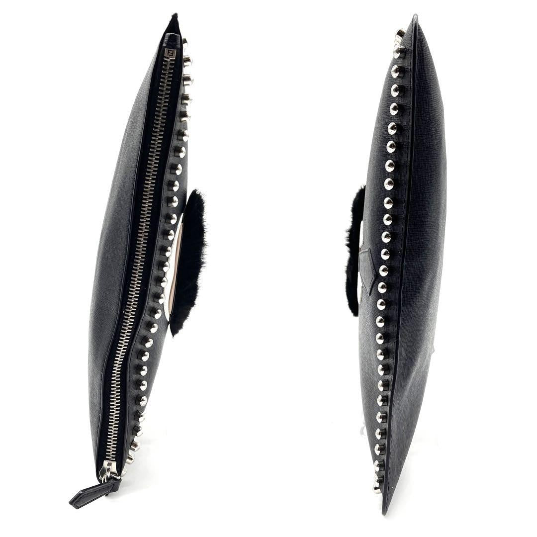 FENDI Clutch Bag Second Bag Studs Leather Black Silver Authentic