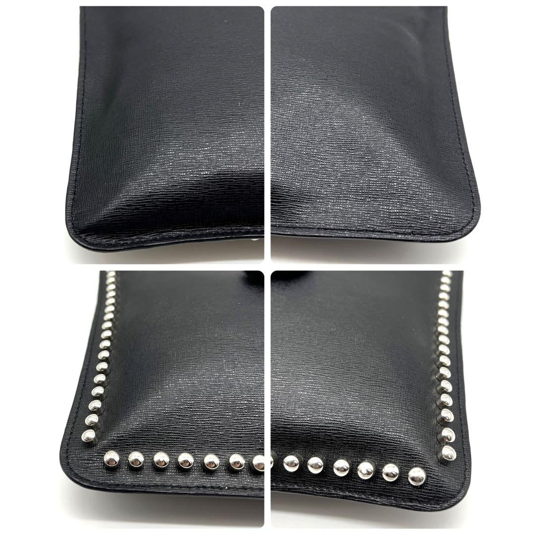 FENDI Clutch Bag Second Bag Studs Leather Black Silver Authentic