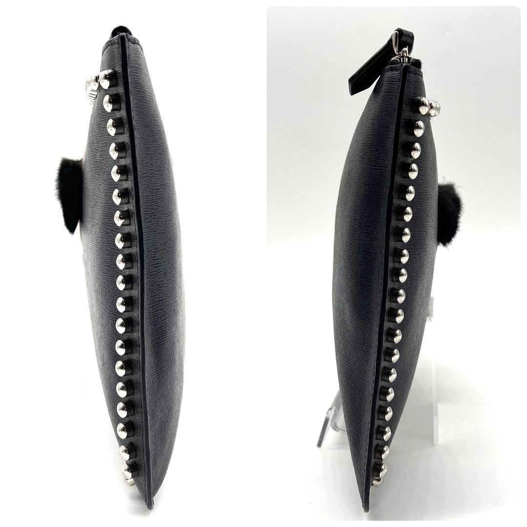 FENDI Clutch Bag Second Bag Studs Leather Black Silver Authentic