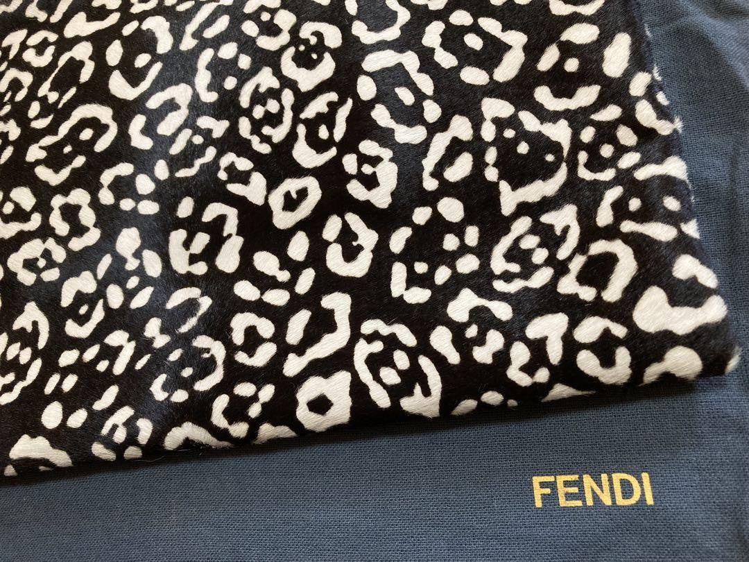 FENDI Clutch Bag Second Bag Canvas Fur Leopard Black Gold Authentic