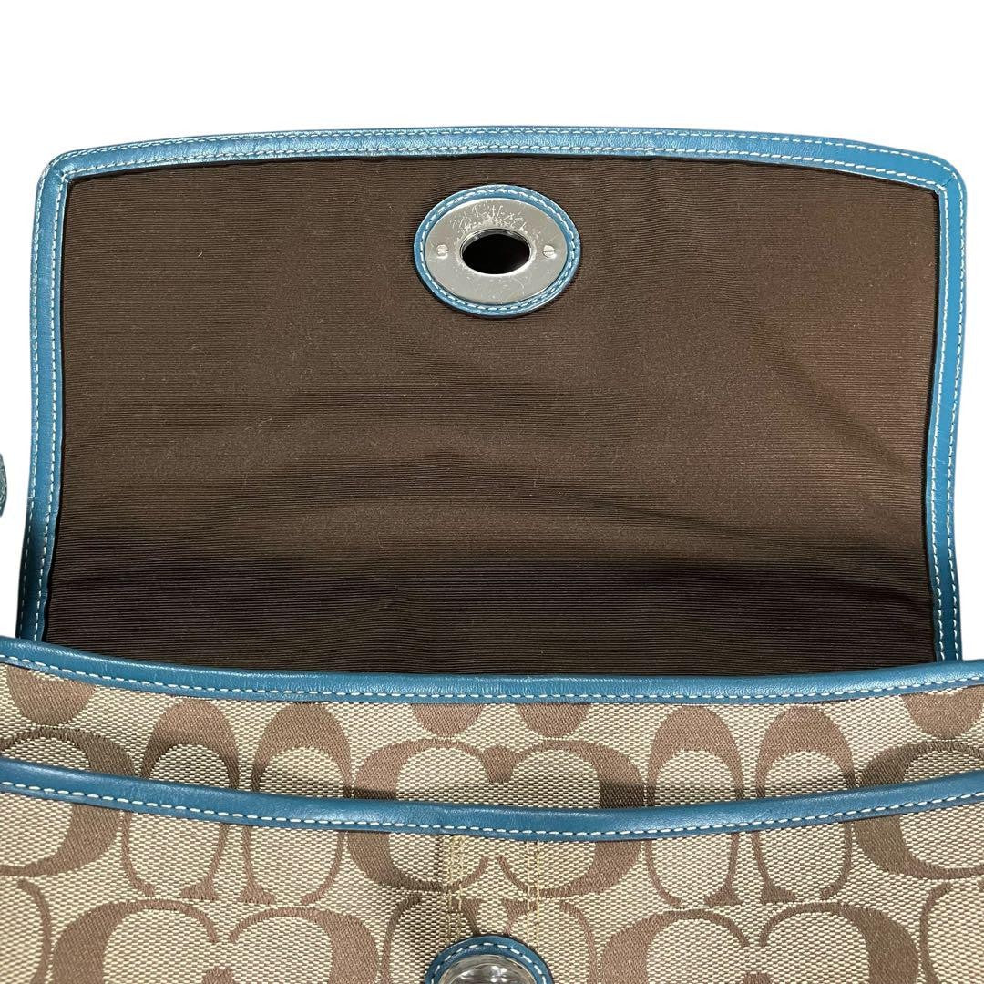 COACH Shoulder Bag Purse Signature Turn Lock Canvas Green Authentic